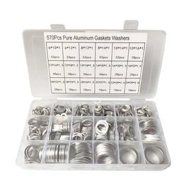 570PCS Automotive Oil Crush Washers, Aluminum Oil Drain Plug Gaskets, 18 Sizes Flat Washers Assortment Set, M6 M8 M10 M12 M14 M16 M18 M20 M22 M24