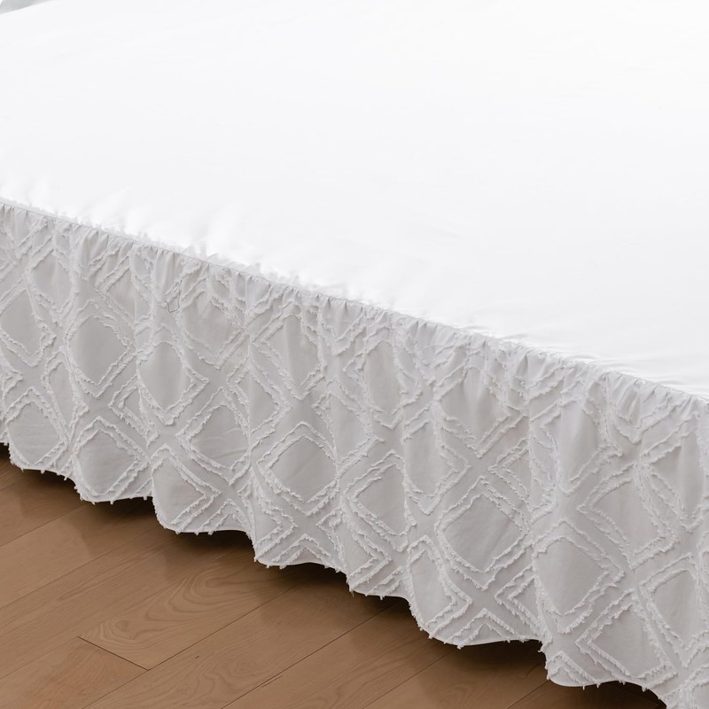 Tufted King Size Bed Skirt, Ruffled with Split Corners, 18