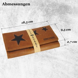 Hill Burry Leather Purse, Women's Long Wallet with RFID Protection, Women's Design (Three Stars Star 2021 Year Collection, Brown), brown, classic wallet
