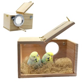 Parakeet Nesting Box, 7.87 X 4.72 X 4.72 inch Bird Nest Breeding Box with Perch Parrot Mating Box Wood Bird House Aviary for cage (S Horizontal Wood)
