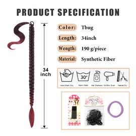Braided Ponytail Extension,Mebeli Braid Extensions Long Braided Ponytail Extension for Black Women With Hair Tie,Straight Wrap with Braid Ponytail Extension Synthetic Hair Pieces 34 Inch Tbug. …