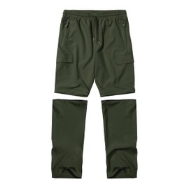 Boys Hiking Cargo Pants Kids Convertible Lightweight Quick Dry Girls Outdoor Waterproof Zip Off School Trousers Army Green M