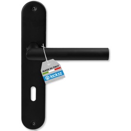 lockzz Estenfeld Door Handle Set Stainless Steel Black Matt Door Fitting for Room Doors, Long Plate, L-Shape, BB - Deadlock