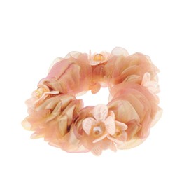 Glamour Girlz Ladies Girls Chiffon Beaded Floral Hair Scrunchie Baby Pink