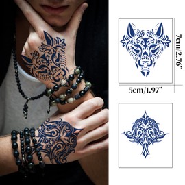 CUTELIILI Aztec and Viking Style Temporary Tattoos for Men, Blue Fake Tattoos for the Back of Hands and Forearms, 10 Pcs Realistic Tribal Totem Tattoo Stickers