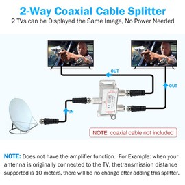 Woostars 2-Way Coaxial Cable Splitter (RG6 Compatible, F-Type, 5-2500MHz) Digital Signal Female Coax Splitter - Works with Satellite, Antenna, HDTV, Amplifier, CATV Cable TV