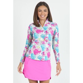 IBKUL Women’s Sun Protective UPF50+ Icefil Cooling Paddy Print Long Sleeve Mock Neck Top – 10757 Hot Pink Multi Paddy XS
