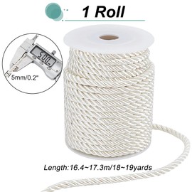 PandaHall Approx. 6.7 ft (18 m) / Roll 0.2 inch (5 mm), White String, Twisted Nylon Rope, Braided Cord, Craft Rope, Ribbon Wrapping Cord, Craft Rope, Macrame, Curtain, DIY Handmade, Handmade, Material for Wall Hanging, Accessory Parts