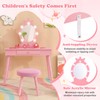 HONEY JOY Kids Vanity with Lights, Princess Wooden Makeup Table