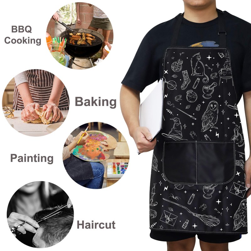WZMPA Magic Wizard Kitchen Apron With Pockets Spooky Witch Gifts