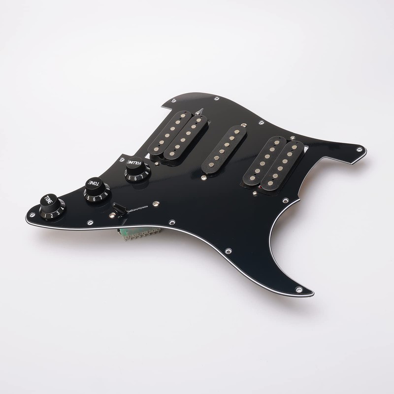 Pxyelec HSH Loaded Pickguard Black Wired Plate for Fender Strat
