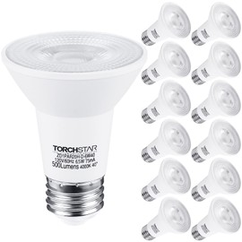 TORCHSTAR 12-Pack PAR20 LED Bulbs, 6.5W 50 Watt Equivalent, 500 Lumens Dimmable LED Spotlight Bulb, 4000K Cool White, CRI90+, E26 Medium Base, UL Listed, for Recessed and Track Lighting