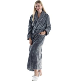 Oksun Fleece Womens Long Robe: Full Length Warm Plush Bathrobe - Cozy Bath Robes with Belt - Winter Sleepwear Housecoat (Gray, L)