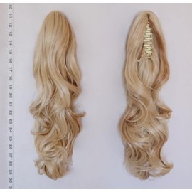 CiCiCa Long Ponytail Extension with Jaw/Claw Clip and Drawstring, 20 Inches Loose Body Curly Wave Drawstring Ponytail, Mixed Bleach Blonde Honey Hair Extensions Heat-Resistant Synthetic in for Women.