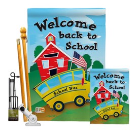 Breeze Decor Back to School Bus Garden House Flags Kit Education First Day Supplies Teacher Students Class Small Decorative Gift Yard Banner Double-Sided Made in USA 28 X 40