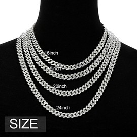 Sureio Link Chain Rhinestone Necklace 8 mm Diamond Chain Necklace Men Women Birthday Xmas Gifts Hip Hop Jewelry Gold Silver (Silver, 16 Inch)