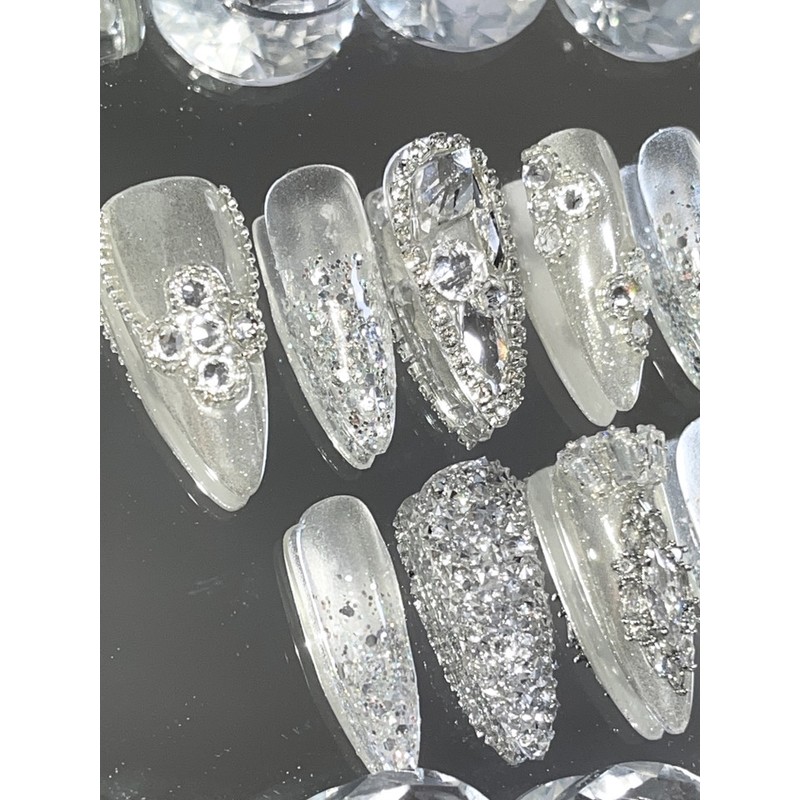 Clear half and half handmade nail tips - long point