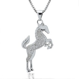 ladies sterling silver Cubic Zirconia horse pendant necklace, for women girls,(f1578)