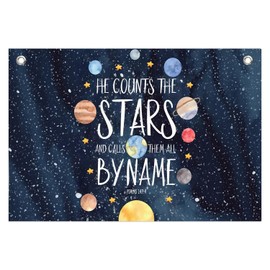 Ebukesh Christian Space Mental Health Wall Canvas Banner, Space Nursery Decor, Navy Blue Solar System Bible Verse Hanging Banner Flag Wall Art Decor for Kids Boys Room Bedroom Playroom, 20x30 Inch