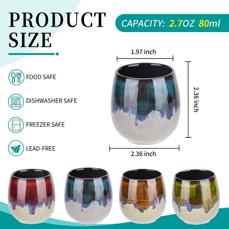 2.7 oz (80 ml) Ceramic Espresso Cups Set of 2