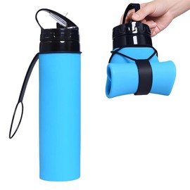 ZZT Collapsible Water Bottles 20oz, BPA Free,Sports Water Bottle,Foldable Travel Water Bottle with Straw Strap for Gym,Cycling, Hiking, Outdoors (Blue)
