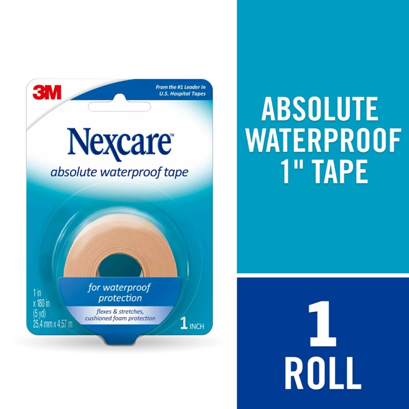 Nexcare 731 First Aid Waterproof Tape w/Dispenser,1-Inch x180-Inch, Flexible