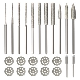 Hakkin 21Pcs Diamond Stone Carving Set with Diamond Burr Bits and Cutting Discs, 3mm Shank, Compatible with Dremel Rotary Tool for Grinding and Polishing