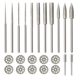 Hakkin 21Pcs Diamond Stone Carving Set with Diamond Burr Bits and Cutting Discs, 3mm Shank, Compatible with Dremel Rotary Tool for Grinding and Polishing