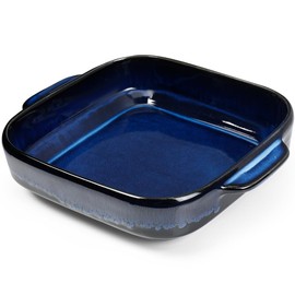 8x8 Baking Pan Ceramic Square Baking Dish Lasagna Pan with Double Handles Deep Casserole Dish for Brownie, Lasagna, Roasting and Great for Kitchen Decor (Reactive Glaze Blue)