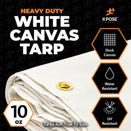 Xpose Safety Canvas Tarp - 10oz White Canvas Tarps Heavy Duty Water Resistant with Brass Grommets- Multipurpose Outdoor Tarpaulin for Camping, Canopy, Trailer, Equipment Cover 12' x 24'