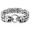 Mens Stainless Steel Two-strand Braided Byzantine Chain Bracelet with Skulls