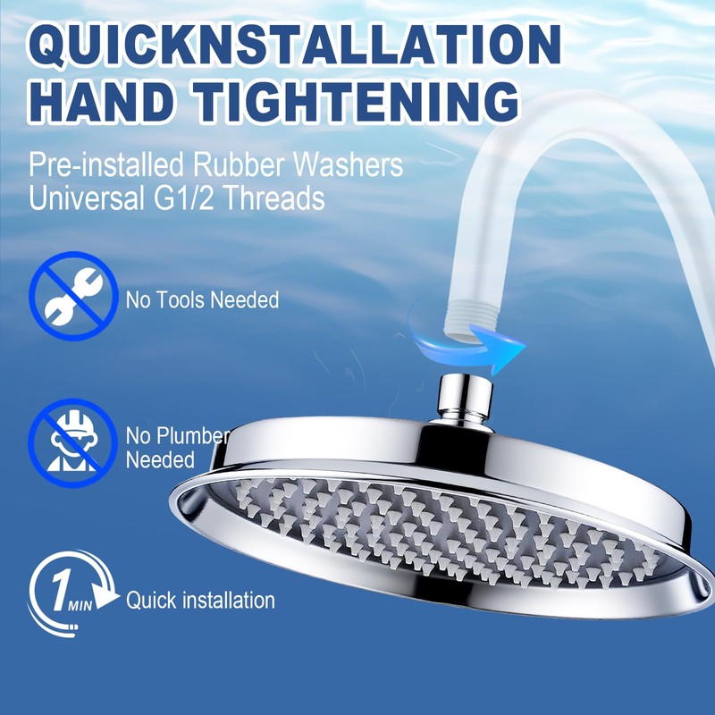 9 Inch High Pressure Rain Shower Head - Stainless Steel