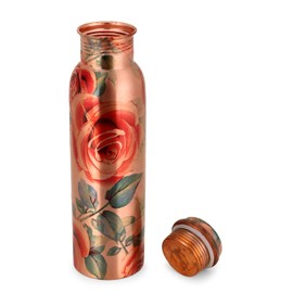 Zap Impex Traveller Pure Copper Water Bottle Floral Print Water Bottle for Ayurvedic Health Benefits Joint-Free Leakproof (Copper, 900ml)
