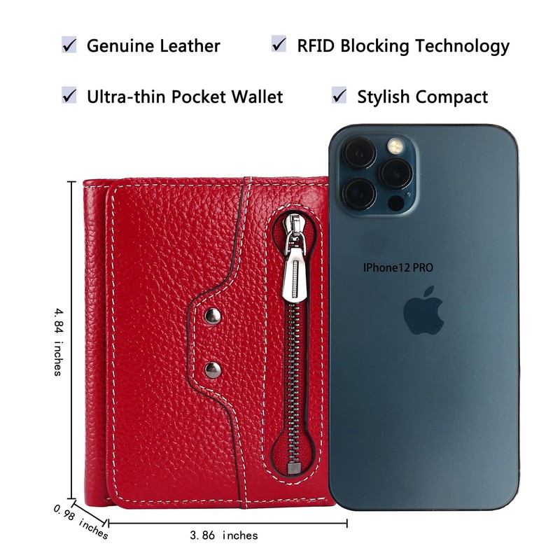 AINIMOER Small Leather Wallet for Women, Slim Compact Credit Card