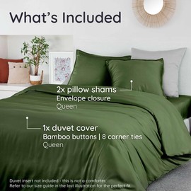 Bambaw 100% Viscose Derived from Bamboo Duvet Cover Queen Size – 3 Pieces Cooling Duvet Cover Queen Set, Breathable & Soft Bedding Set, No Comforter (Olive)