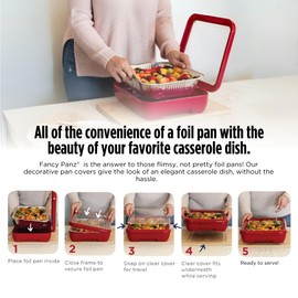 Fancy Panz Fancy Panz Classic, Food Serving Tray, Made in the USA Foil Pan Carrier, Stackable Aluminum Pan Holders with Clear Lid, Travel Casserole Carrier With 1 Disposable Foil Pan & Serving Spoon, Charcoal