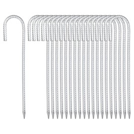 M METERXITY 20-Pack High Duty Ground Stakes, 12 Inch J-Shape Hook Rebar Stakes Steel Metal Camping Tent Anchor for Yard Landscape/Swing Sets/Fence/Garden