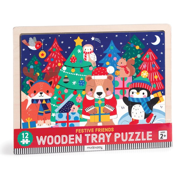 Mudpuppy Christmas – 12 Piece Wooden Tray Puzzle Featuring A