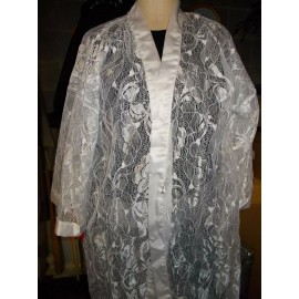 EMPIRE INTIMATES  Womens Wrap Lace 3/4 Robe WHITE ONE Size satin belt tie front Long Sleeve