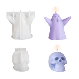 Molde de vela de calavera fantasma, 2 moldes de vela Hallween para hacer velas, molde de silicona 3D para resina epoxi, vela, jabón hecho a mano, decoración de Halloween