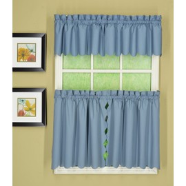 Today's Curtain Orleans 36" Tier Pair with Tiebacks Tambour Scallop Edge Curtain, Blue, 60" x 36"