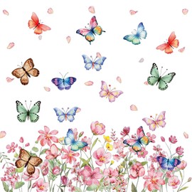 6 Sheets Flower Spring Summer Window Stickers,Anti Collision Double-Side Static Window Clings Spring Decorations,Flowers Butterfly Window Stickers for Glass Home Window