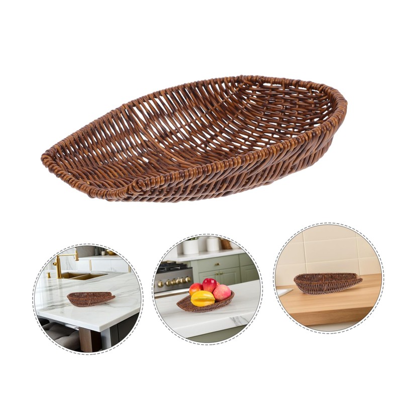 BIUDECO Handwoven Rattan Look Basket Multi-purpose Bread Fruit Basket Tabletop