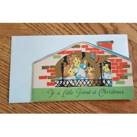 Antique Vintage Christmas Card For Child Kid Unused Colorful 5.5" x 3.25" NOS