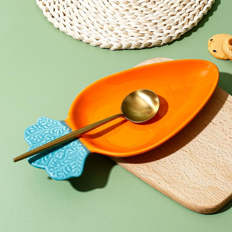 Koythin Carrot Shaped Ceramic Spoon Rest, Stovetop Cooking Utensil Holder