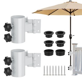 Stainless Steel Deck Umbrella Mount - Fits Flat/Right-Angle Surfaces, Patio Umbrella Holder for Deck Railings (Up to 2" Umbrellas), Outdoor Umbrella Stands (2PCS, White)