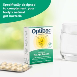 Optibac Probiotics for Those on Antibiotics - Vegan Digestive Probiotic Supplement with 4.5 Billion Bacterial Cultures - 20 Capsules