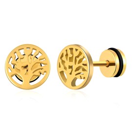 feilok Men's Stud Earrings Stainless Steel Tree of Life Round Piercing Stud Earrings for Men Women, Stainless Steel