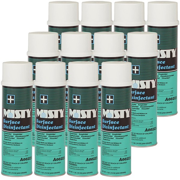 Misty Surface Disinfectant Spray Aerosol - 16 Ounce (Case of 12) 1001788 - Germicidal, Fungicidal, Virucidal and More