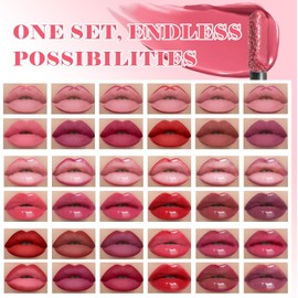 13 Pcs Matte Lip Gloss + Lip Liner Lip Oil Set, 6 Colors High Pigmented Matte Lip Gloss & 6 Lip Liner with 1 Lip Oil, Waterproof Long Lasting Lip Gloss Makeup Set for Girls and Women